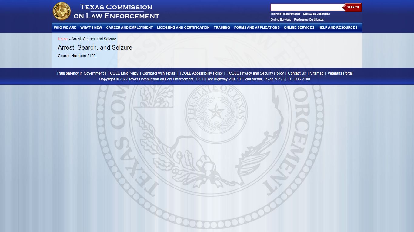 Arrest, Search, and Seizure | Texas Commission on Law Enforcement